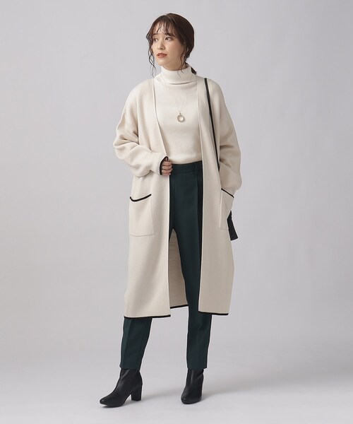 SHOO・LA・RUE（シューラルー）の「◆【体型カバー/大人上品/高見え】 配色トリミング ニットコーディガン（カーディガン/ボレロ・レディース・ブラウン系その他/オフホワイト/ブラック/ライトブルー・00）」の8枚目の写真