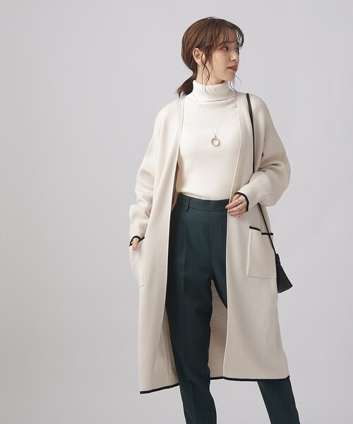 SHOO・LA・RUE（シューラルー）の「◆【体型カバー/大人上品/高見え】 配色トリミング ニットコーディガン（カーディガン/ボレロ・レディース・ブラウン系その他/オフホワイト/ブラック/ライトブルー・00）」の9枚目の写真