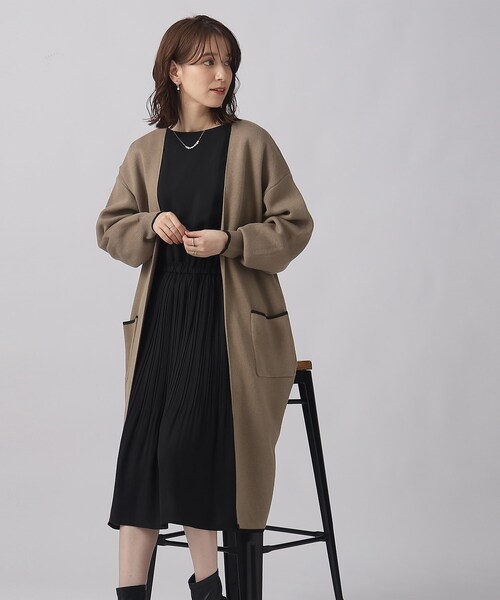 SHOO・LA・RUE（シューラルー）の「◆【体型カバー/大人上品/高見え】 配色トリミング ニットコーディガン（カーディガン/ボレロ・レディース・ブラウン系その他/オフホワイト/ブラック/ライトブルー・00）」の12枚目の写真