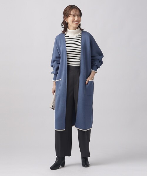 SHOO・LA・RUE（シューラルー）の「◆【体型カバー/大人上品/高見え】 配色トリミング ニットコーディガン（カーディガン/ボレロ・レディース・ブラウン系その他/オフホワイト/ブラック/ライトブルー・00）」の14枚目の写真