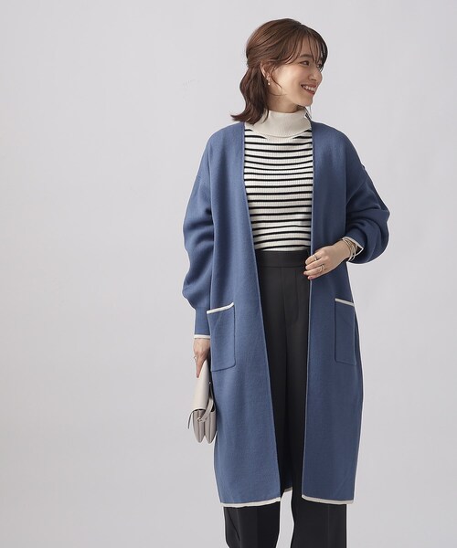 SHOO・LA・RUE（シューラルー）の「◆【体型カバー/大人上品/高見え】 配色トリミング ニットコーディガン（カーディガン/ボレロ・レディース・ブラウン系その他/オフホワイト/ブラック/ライトブルー・00）」の15枚目の写真