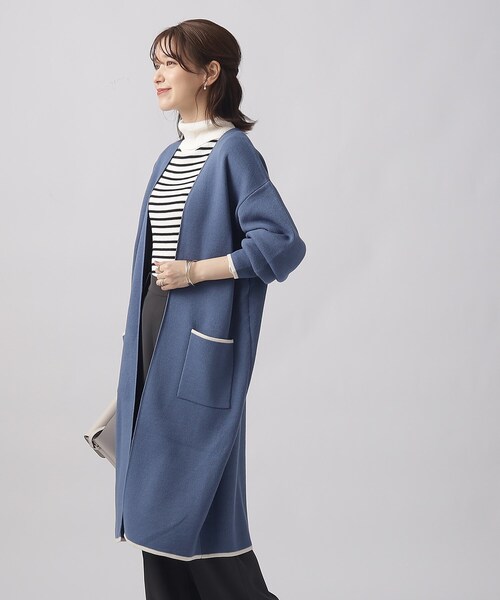 SHOO・LA・RUE（シューラルー）の「◆【体型カバー/大人上品/高見え】 配色トリミング ニットコーディガン（カーディガン/ボレロ・レディース・ブラウン系その他/オフホワイト/ブラック/ライトブルー・00）」の16枚目の写真