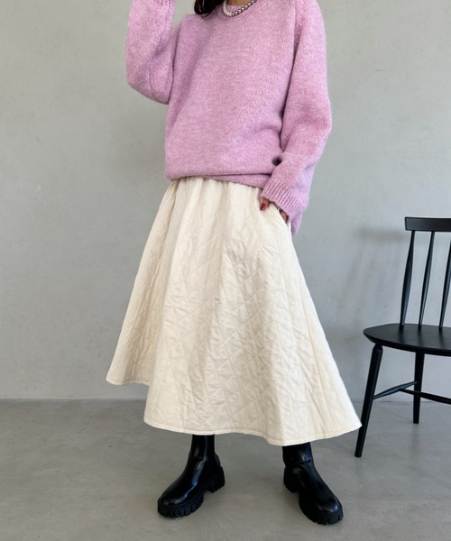 un+frame（アンフレーム）の「quilting skirt／キルティングフレアスカート（スカート・レディース・ブラック/カーキ/ホワイト/ブラウン・FREE）」の5枚目の写真