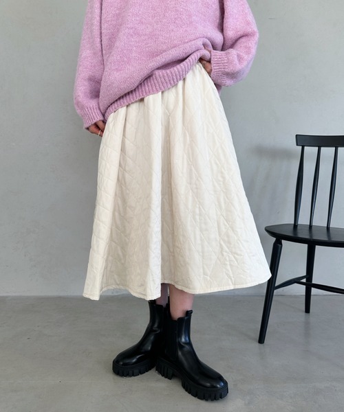 un+frame（アンフレーム）の「quilting skirt／キルティングフレアスカート（スカート・レディース・ブラック/カーキ/ホワイト/ブラウン・FREE）」の7枚目の写真