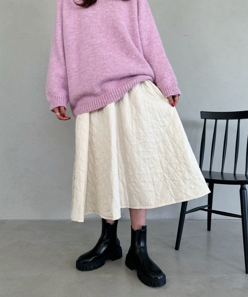 un+frame（アンフレーム）の「quilting skirt／キルティングフレアスカート（スカート・レディース・ブラック/カーキ/ホワイト/ブラウン・FREE）」の9枚目の写真