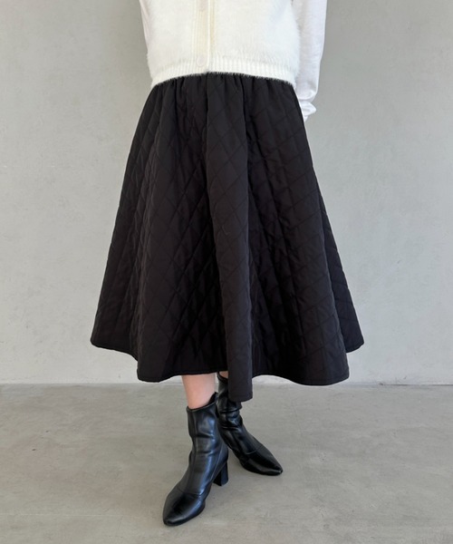 un+frame（アンフレーム）の「quilting skirt／キルティングフレアスカート（スカート・レディース・ブラック/カーキ/ホワイト/ブラウン・FREE）」の18枚目の写真