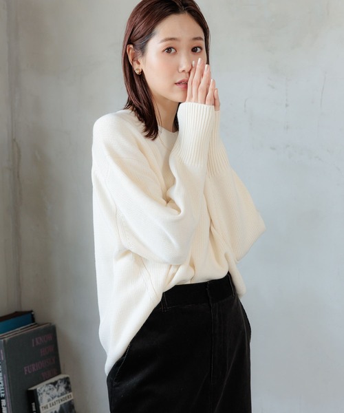 GLOBAL WORK（グローバルワーク）の「毛玉になりにくいVネックプルオーバー/906689（ニット/セーター・レディース・ブラック/アイボリー/ブルー系その他4/ボルドー/カーキブラウン・MEDIUM/LARGE）」の9枚目の写真
