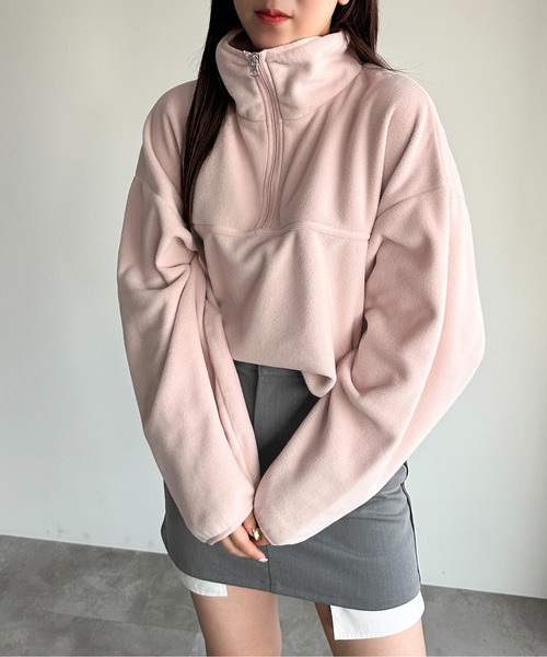 apres jour mignon（アプレジュールミニョン）の「フリースハーフジッププルオーバー【ZOZOTOWN限定アイテム】（スウェット・レディース・ピンク/アイボリー/オレンジ/ブラック・X-LARGE/フリー）」の4枚目の写真