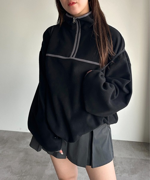 apres jour mignon（アプレジュールミニョン）の「フリースハーフジッププルオーバー【ZOZOTOWN限定アイテム】（スウェット・レディース・ピンク/アイボリー/オレンジ/ブラック・X-LARGE/フリー）」の3枚目の写真