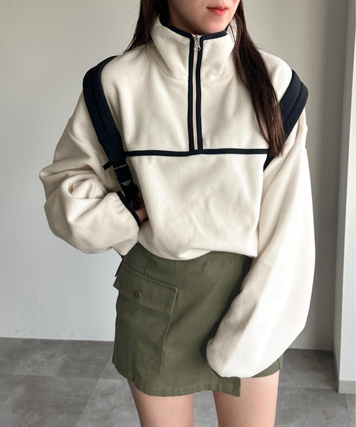 apres jour mignon（アプレジュールミニョン）の「フリースハーフジッププルオーバー【ZOZOTOWN限定アイテム】（スウェット・レディース・ピンク/アイボリー/オレンジ/ブラック・X-LARGE/フリー）」の5枚目の写真