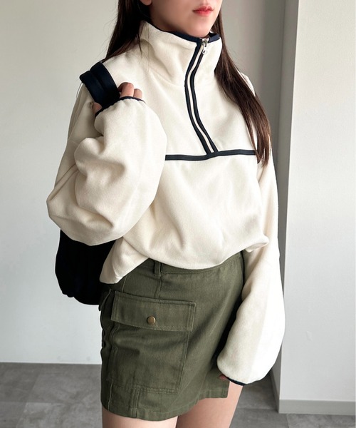 apres jour mignon（アプレジュールミニョン）の「フリースハーフジッププルオーバー【ZOZOTOWN限定アイテム】（スウェット・レディース・ピンク/アイボリー/オレンジ/ブラック・X-LARGE/フリー）」の6枚目の写真