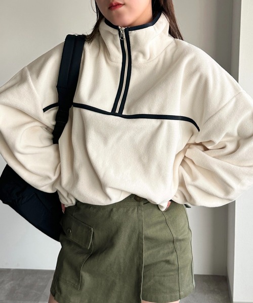 apres jour mignon（アプレジュールミニョン）の「フリースハーフジッププルオーバー【ZOZOTOWN限定アイテム】（スウェット・レディース・ピンク/アイボリー/オレンジ/ブラック・X-LARGE/フリー）」の7枚目の写真