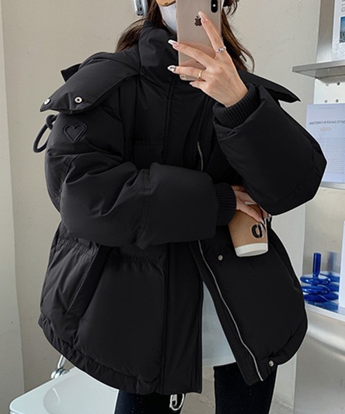 【高見えする冬のマストアイテム！】ハートポイントフード付きダウン（ダウンジャケット/コート）｜Silly（シリー）