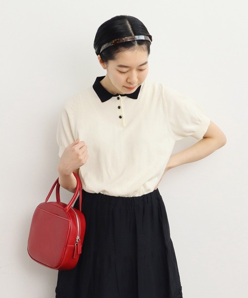 CHILD WOMAN（チャイルドウーマン）の「3/64 Cool Cotton ポロニット（ポロシャツ・レディース・ブラック/イエロー/レッド/アイボリー・FREE）」の2枚目の写真