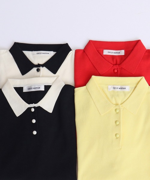 CHILD WOMAN（チャイルドウーマン）の「3/64 Cool Cotton ポロニット（ポロシャツ・レディース・ブラック/イエロー/レッド/アイボリー・FREE）」の3枚目の写真