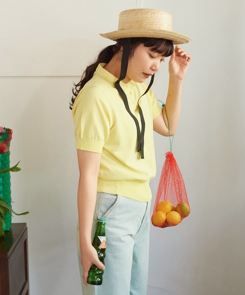 CHILD WOMAN（チャイルドウーマン）の「3/64 Cool Cotton ポロニット（ポロシャツ・レディース・ブラック/イエロー/レッド/アイボリー・FREE）」の8枚目の写真