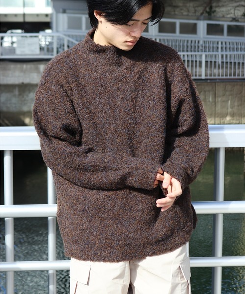 WESTSEA(ウエストシー)の「ループヤーン オーバーサイズ モックネック(ニット/セーター・メンズ・キナリ/グレー系その他/アクア/ブラックミックス/グレー/グレー系その他2/ブラック系その他/グレイッシュベージュ/ダークブラウン・L/M)」の7枚目の写真