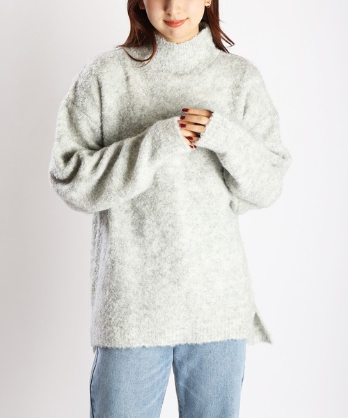 WESTSEA(ウエストシー)の「ループヤーン オーバーサイズ モックネック(ニット/セーター・メンズ・キナリ/グレー系その他/アクア/ブラックミックス/グレー/グレー系その他2/ブラック系その他/グレイッシュベージュ/ダークブラウン・L/M)」の2枚目の写真