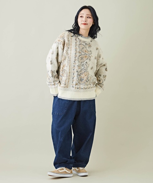 CUBE SUGAR（キューブシュガー）の「モヘアタッチジャガードペイズリー柄ニット（ニット/セーター・レディース・ネイビー/ホワイト/ブラック・M）」の5枚目の写真