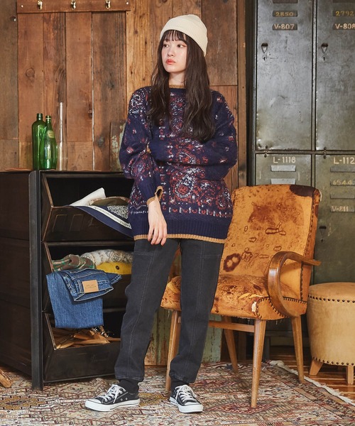 CUBE SUGAR（キューブシュガー）の「モヘアタッチジャガードペイズリー柄ニット（ニット/セーター・レディース・ネイビー/ホワイト/ブラック・M）」の12枚目の写真