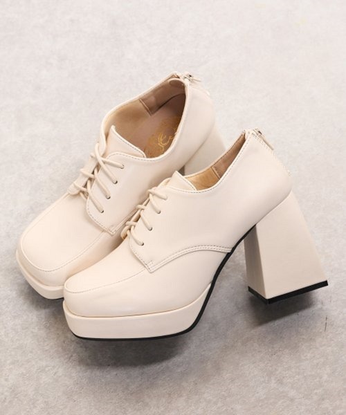 LOVEHUNTER（ラブハンター）の「厚底 バルキーヒール バックジップドレスシューズ（ドレスシューズ・レディース・アイボリー/ブラック系2/ブラック系1・S/M/L/LL）」の4枚目の写真