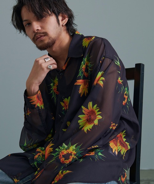 『CavariA/キャバリア』オーガンジー総柄長袖シャツ（シャツ/ブラウス）｜SILVER BULLET（シルバーバレット）