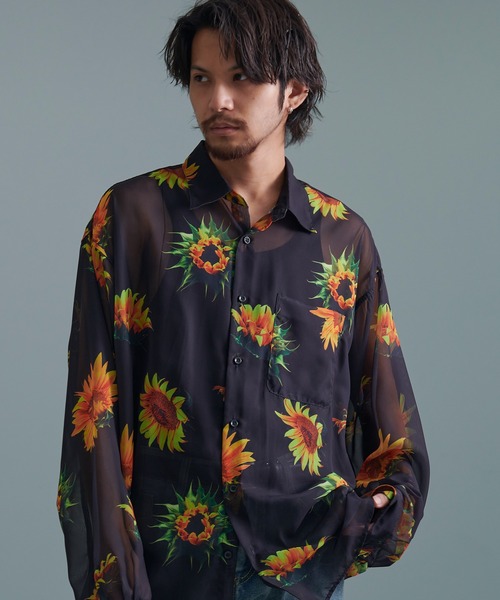 『CavariA/キャバリア』オーガンジー総柄長袖シャツ（シャツ/ブラウス）｜SILVER BULLET（シルバーバレット）