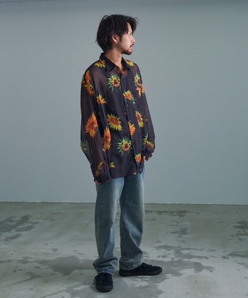 『CavariA/キャバリア』オーガンジー総柄長袖シャツ（シャツ/ブラウス）｜SILVER BULLET（シルバーバレット）