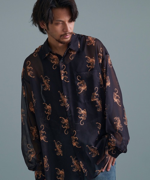 『CavariA/キャバリア』オーガンジー総柄長袖シャツ（シャツ/ブラウス）｜SILVER BULLET（シルバーバレット）