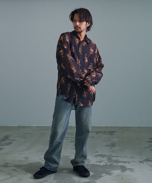 『CavariA/キャバリア』オーガンジー総柄長袖シャツ（シャツ/ブラウス）｜SILVER BULLET（シルバーバレット）