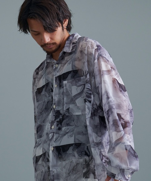 『CavariA/キャバリア』オーガンジー総柄長袖シャツ（シャツ/ブラウス）｜SILVER BULLET（シルバーバレット）