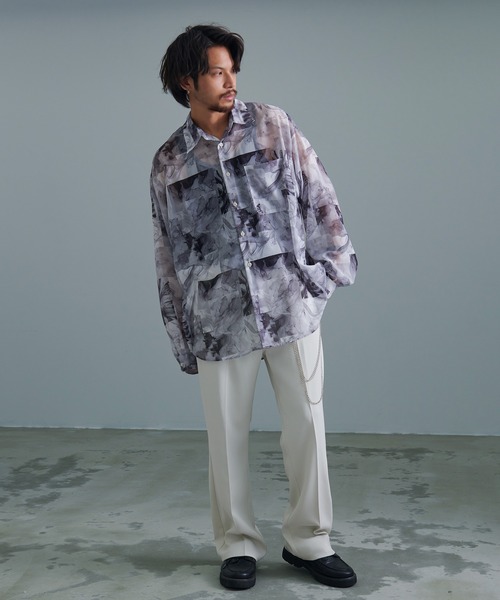 『CavariA/キャバリア』オーガンジー総柄長袖シャツ（シャツ/ブラウス）｜SILVER BULLET（シルバーバレット）