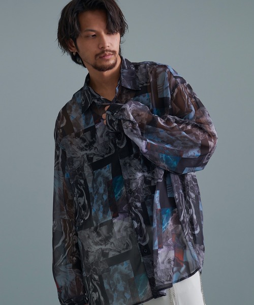 『CavariA/キャバリア』オーガンジー総柄長袖シャツ（シャツ/ブラウス）｜SILVER BULLET（シルバーバレット）