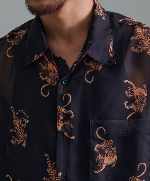 『CavariA/キャバリア』オーガンジー総柄長袖シャツ（シャツ/ブラウス）｜SILVER BULLET（シルバーバレット）