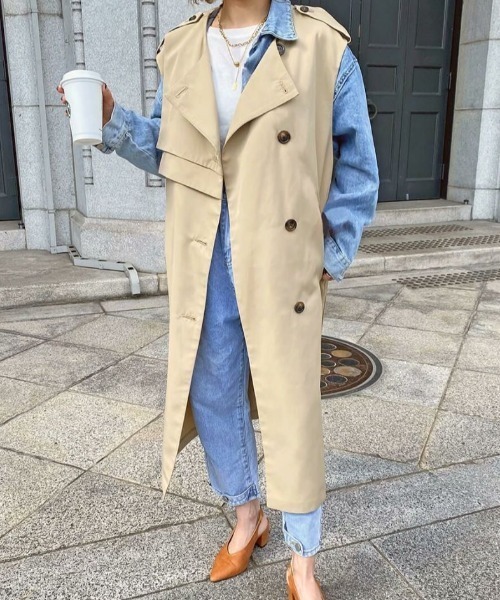 ISOOK（アイスー）の「トレンチジレ / トレンチコート ノーカラーコート フォーマル オケージョン ロングベスト（トレンチコート・レディース・ベージュ・FREE）」の2枚目の写真