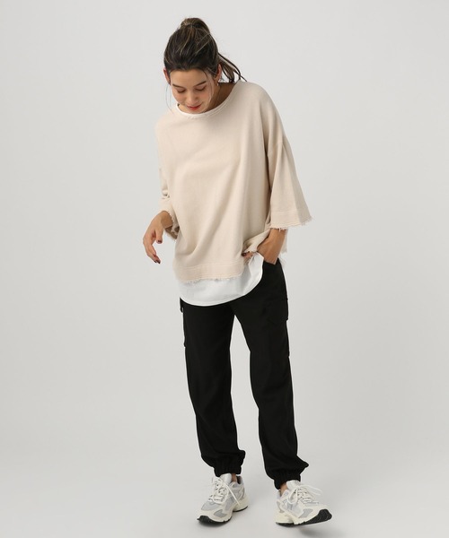 BAYFLOW(ベイフロー)の「レイヤード7分袖プルオーバー(Tシャツ/カットソー・レディース・オフホワイト/ブルー/ピンク/モカ・SMALL/MEDIUM)」の5枚目の写真