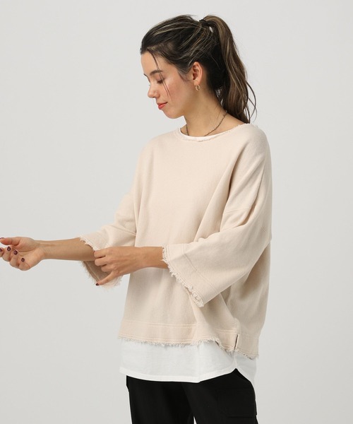 BAYFLOW(ベイフロー)の「レイヤード7分袖プルオーバー(Tシャツ/カットソー・レディース・オフホワイト/ブルー/ピンク/モカ・SMALL/MEDIUM)」の6枚目の写真