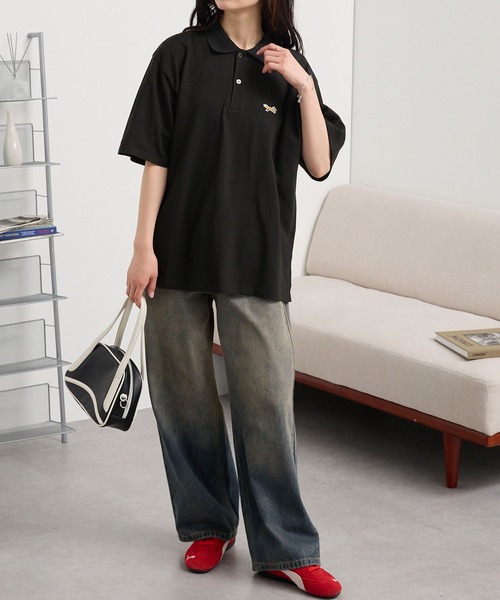 PENNEYS（ぺニーズ）の「PENNEYS/ペニーズ 別注 THE FOX ロゴ ワンポイントワッペン刺繍オーバーサイズ鹿の子ポロシャツ（ポロシャツ・メンズ・ライトブルー/ブラック/ホワイト/ピンク/テラコッタ/ブルーグリーン/ダークネイビー/チャコール/サックスブルー/グレイッシュベージュ/ライトピンク・L/M/S）」の13枚目の写真