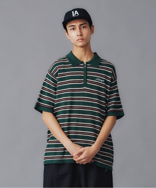 XLARGE（エクストララージ）の「STRIPED MESH KNIT POLO SHIRT（ポロシャツ・メンズ・ブラック/グリーン/ネイビー・S/M/L/XL）」の7枚目の写真