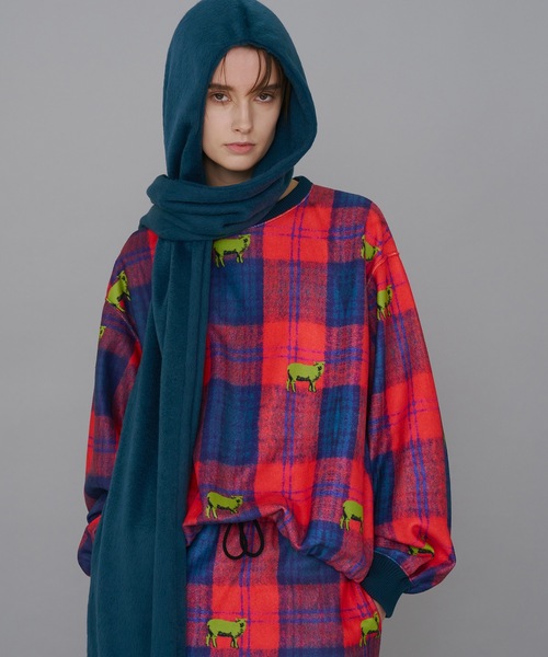 NON TOKYO(ノントーキョー)の「PRINT FLEECE PULLOVER TOP(Tシャツ/カットソー・レディース・カラフル/チェック/ブルー系・FREE)」の3枚目の写真