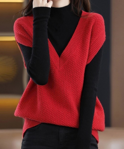 Miniministore(ミニミニストア)の「ニットベスト レディースチョッキ 重ね着(ベスト・レディース・ライトブルー/ベージュ/パープル/グリーン/ブラウン/レッド・FREE)」の18枚目の写真