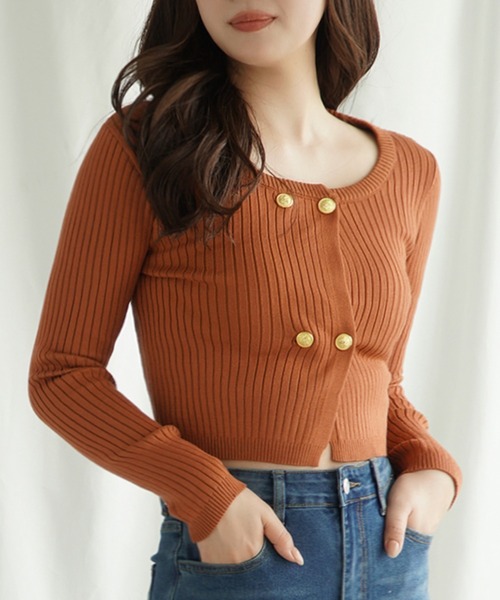 Jasmine Grandiflorum（ジャスミングランディフローラム）の「【Jasmine】ダブルブレストニットカーディガン（カーディガン/ボレロ・レディース・ホワイト/ピンク/ブラック/チョコ・FREE）」の3枚目の写真