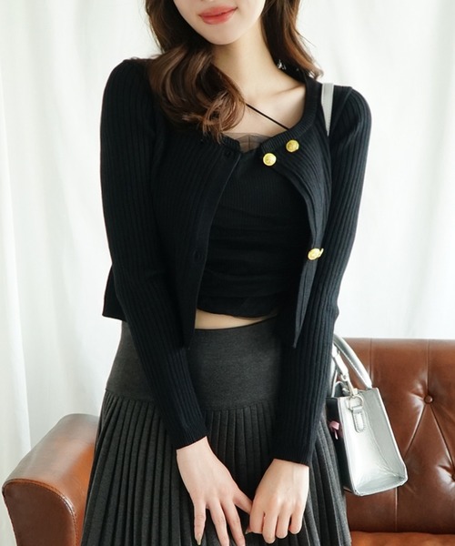 Jasmine Grandiflorum（ジャスミングランディフローラム）の「【Jasmine】ダブルブレストニットカーディガン（カーディガン/ボレロ・レディース・ホワイト/ピンク/ブラック/チョコ・FREE）」の2枚目の写真