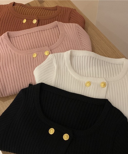 Jasmine Grandiflorum（ジャスミングランディフローラム）の「【Jasmine】ダブルブレストニットカーディガン（カーディガン/ボレロ・レディース・ホワイト/ピンク/ブラック/チョコ・FREE）」の5枚目の写真