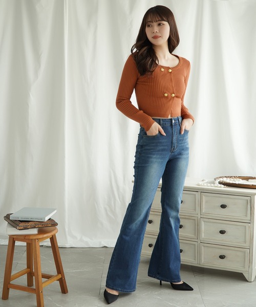 Jasmine Grandiflorum（ジャスミングランディフローラム）の「【Jasmine】ダブルブレストニットカーディガン（カーディガン/ボレロ・レディース・ホワイト/ピンク/ブラック/チョコ・FREE）」の19枚目の写真