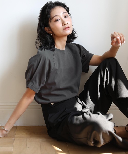 tシャツ タックボリュームスリーブカットソー レディース 汗染み防止タックボリュームスリーブTシャツ（Tシャツ