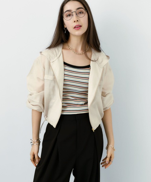 saloon(サルーン)の「SALOON(サルーン)/ シアーフードブルゾン【洗濯機洗い可】(ブルゾン・レディース・ミント/ブラック/ライトベージュ・FREE)」の3枚目の写真