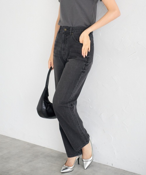 tocco closet(トッコ クローゼット)の「【ZOZO限定】ハイウエストストレートパンツ(デニムパンツ・レディース・オフホワイト/グレー/ネイビー/ブルー・M)」の2枚目の写真