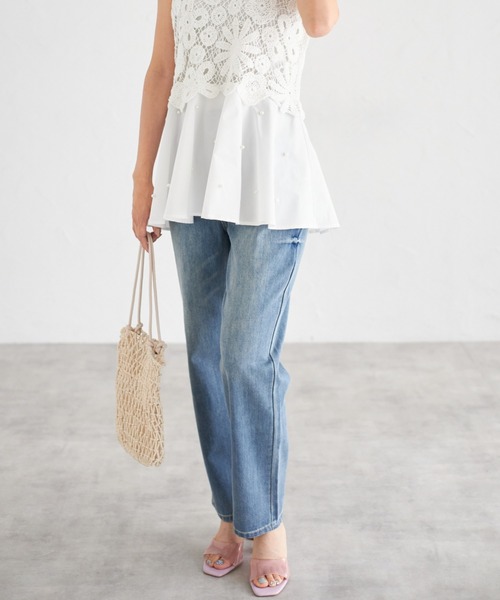 tocco closet(トッコ クローゼット)の「【ZOZO限定】ハイウエストストレートパンツ(デニムパンツ・レディース・オフホワイト/グレー/ネイビー/ブルー・M)」の19枚目の写真