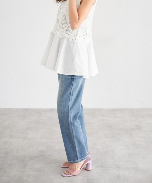 tocco closet(トッコ クローゼット)の「【ZOZO限定】ハイウエストストレートパンツ(デニムパンツ・レディース・オフホワイト/グレー/ネイビー/ブルー・M)」の10枚目の写真